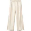 Mango Satin Slit Hem Wide Leg Pants In White