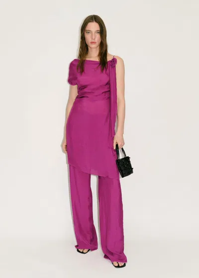 Mango Satin Straight-fit Trousers Purple