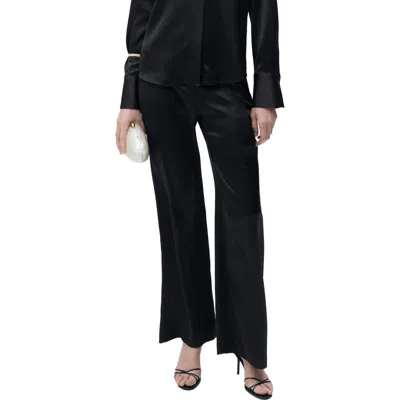 Mango Satin Straight Leg Pants In Black