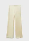 Mango Satin Straight Trousers Ecru