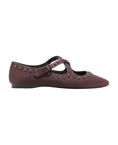 Mango Satin Studded Buckle-closure Ballerinas In Chocolate