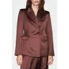 Mango Satin Suit Blazer In Brown