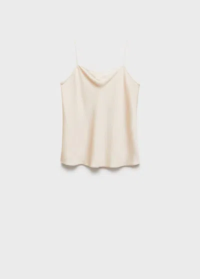Mango Satin Top With Draped Neckline Beige