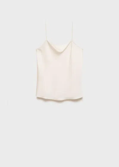 Mango Satin Top With Draped Neckline Ecru