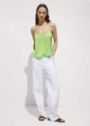 Mango Satin Top With Straps Green