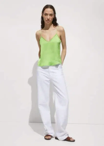 Mango Satin Top With Straps Green