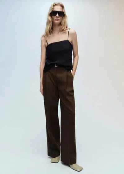 Mango Satin Top With Thin Straps Black