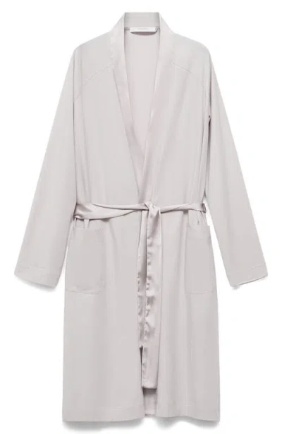 Mango Satin Trim Cotton Blend Robe In Gray