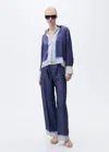 Shop Mango Satin Trousers With Combined Stripes Blue