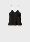 Mango Satin V-neck Top In Black