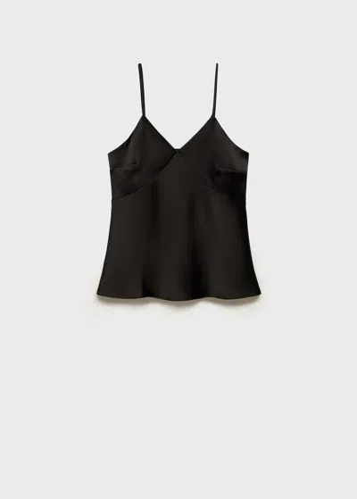 Mango Satin V-neck Top In Black