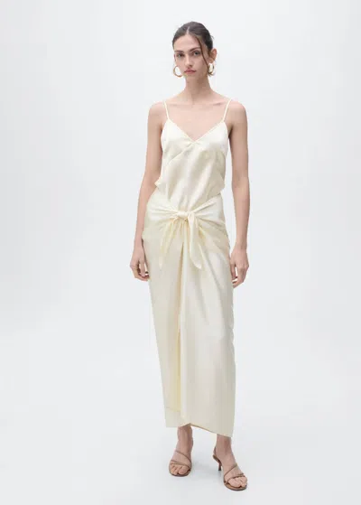 Mango Satin V-neck Top In Ecru