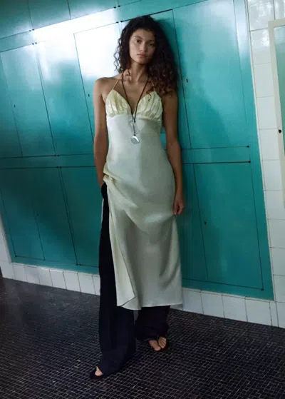 Mango Satin V-neck Dress In Ecru