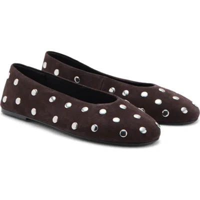 Mango Savoir Studded Mesh Flat In Brown