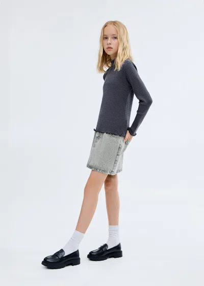 Mango Kids' Scalloped Hem Striped T-shirt Navy In Blue