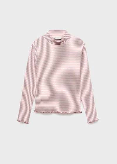 Mango Kids' Scalloped Hem Striped T-shirt Pink In Neutral