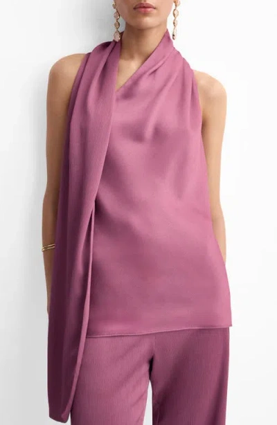 Mango Scarf Crinkle Satin Top In Purple