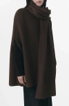 Mango Scarf Detail Cape Cardigan In Chocolate