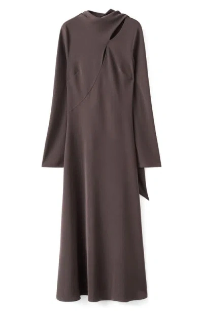 Mango Scarf Detail Long Sleeve Dress In Brown