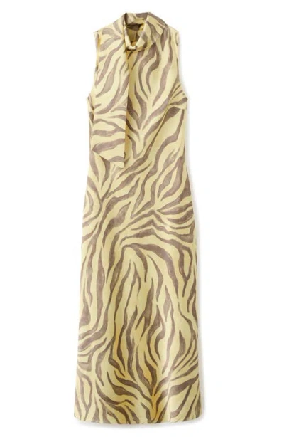 Mango Scarf Detail Zebra Stripe Dress In Yellow