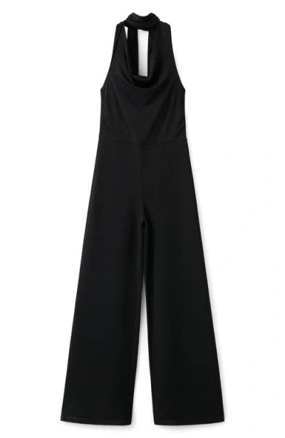 Mango Scarf Halter Neck Jumpsuit In Black