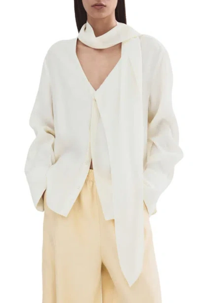 Mango Scarf Neck Button-up Top In White