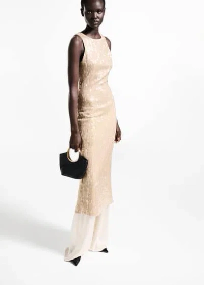 Mango Scoop-back Sequin Dress Gold