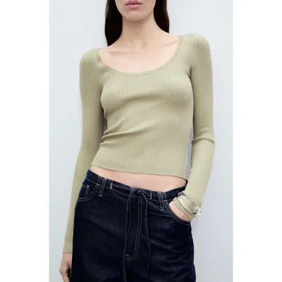 Mango Scoop Neck Crop Rib Sweater In Brown