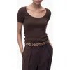 Mango Scoop Neck Short Sleeve Rib Sweater In Brown