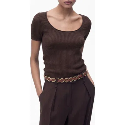 Mango Scoop Neck Short Sleeve Rib Sweater