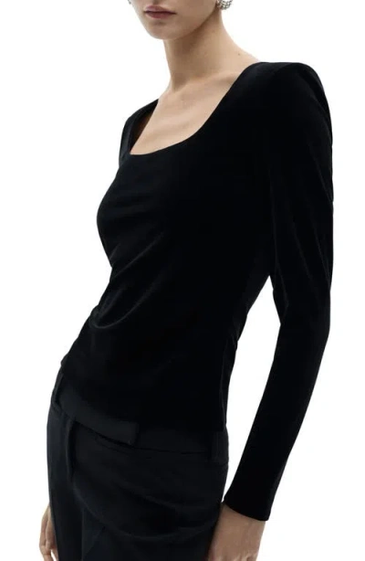 Mango Scoop Neck Velvet Top In Black