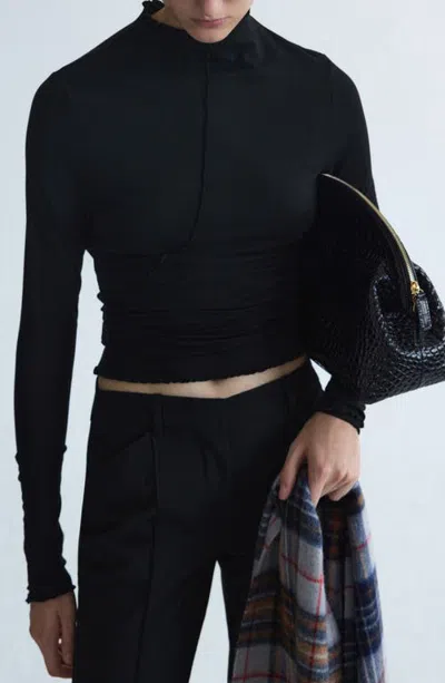 Mango Seam Detail High Neck T-shirt In Black
