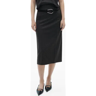 Mango Seam Detail Midi Skirt In Grey