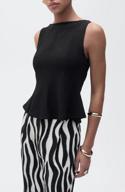 Mango Seam Detail Sleeveless Peplum Top In Black