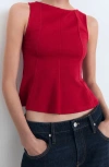 Mango Seam Detail Sleeveless Peplum Top In Red