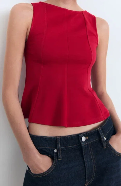 Mango Seam Detail Sleeveless Peplum Top In Red