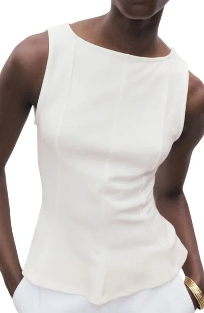 Mango Seam Detail Sleeveless Peplum Top In White
