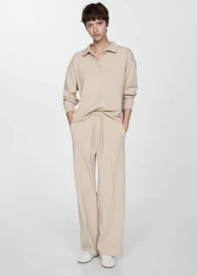 Mango Pantalon Droit Coutures In Beige