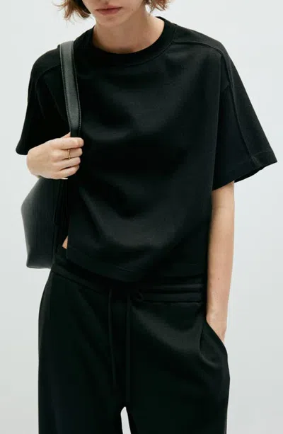 Mango Seam Detail T-shirt In Black