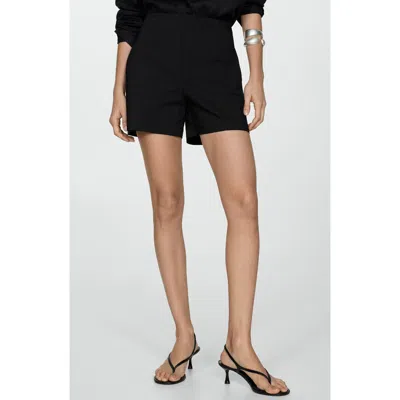 Mango Seamed High Waist Straight Leg Twill Shorts In Black