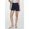 Mango Seamed High Waist Straight Leg Twill Shorts In Navy