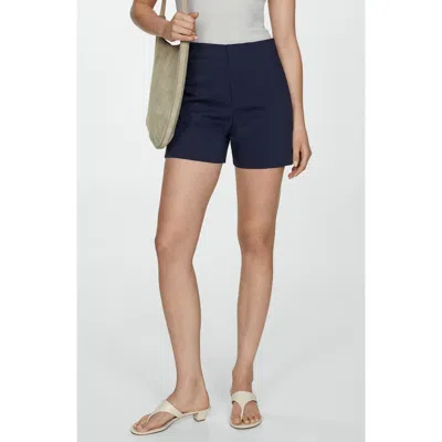Mango Seamed High Waist Straight Leg Twill Shorts In Navy