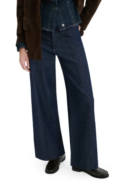Mango Seamed High Waist Wide Leg Jeans In Blue
