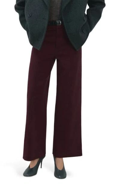 Mango Seamed High Waist Wide Leg Jeans In Burgundy