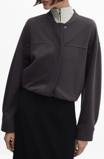 Mango Seamed Knit Bomber Jacket In Charcoal