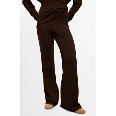 Mango Seamed Knit Straight Leg Pants In Brown