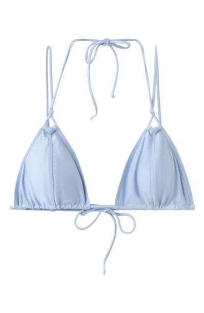 Mango Seamed Knotted Triangle Bikini Top In Blue