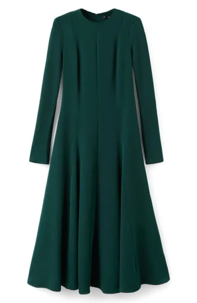Mango Seamed Long Sleeve Fit & Flare Dress In Green
