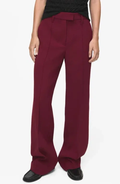 Mango Straight Mid-rise Trousers Burgundy