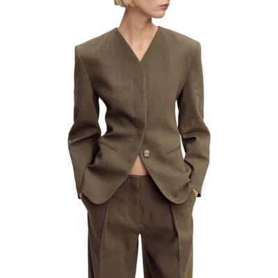 Mango Seamless Linen Blend Blazer In Brown